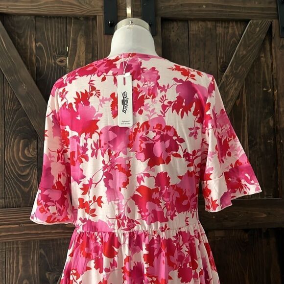 NWT Floral Midi Summer Tiered Dress with Ruffle Sleeves and Pockets - Picture 9 of 15